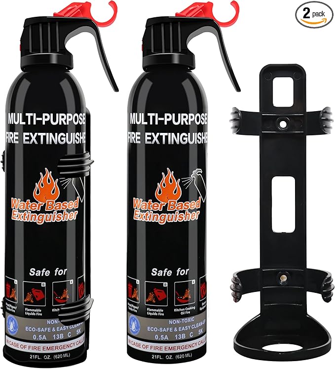 Fire Extinguisher for Home, 2 Pack Vehicle Fire Extinguishers with Mount, Portable Fire Extinguisher Effective on A, B, C, K Fires, Water-Based Extinguisher for Car Boat Office Truck Kitchen Garage RV