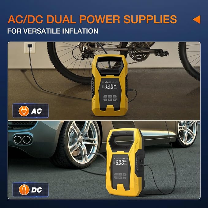 Nilight AC/DC Tire Inflator Portable Air Compressor Dual Power Supply 110V AC 12V DC 150PSI Fast Inflation Heavy Duty with LED Light Pressure Gauge Auto Shutoff Pump for Car Motorcycle Bicycle Ball