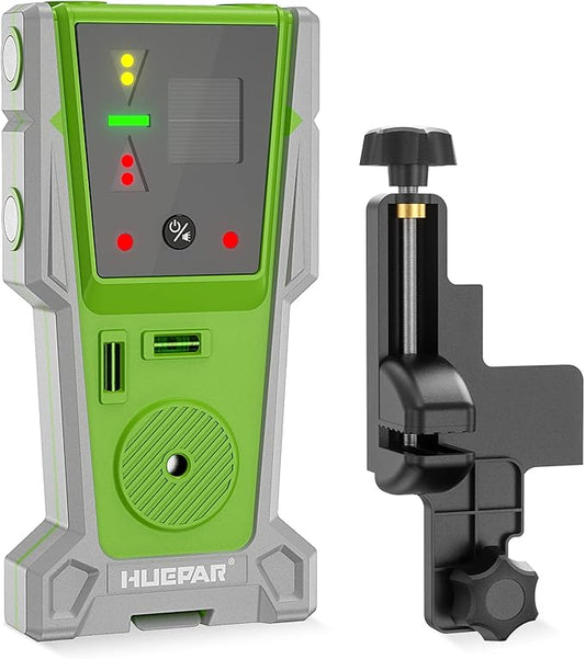 Huepar LR-8RG Laser Receiver, Compatible with All Huepar and Pro Laser Levels, ±1/17 In, Up to 200Ft, Green & Red Beams Laser Detector, Two-Sided LED Prompt, Magnet, Clamp Included