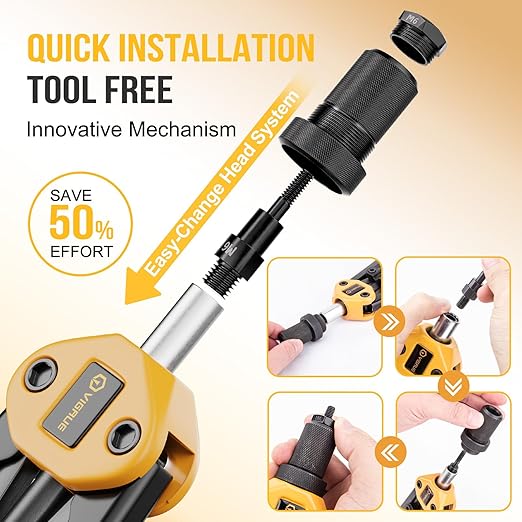 VIGRUE 14'' Rivet Nut Tool Hand Rivet Tool Kits with 7PCS Metric & Inch Mandrels and 150PCS Metric & SAE Rivet Nuts Assortment and Rugged Carrying Case