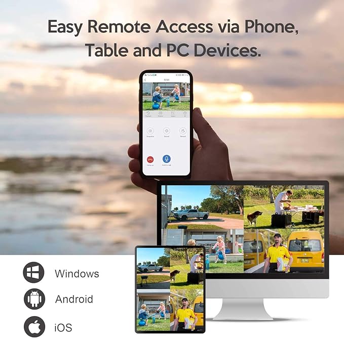 Kittyhok 3MP All-in-one Wireless Security Camera System with 12'' Monitor, 6pcs Outdoor WiFi Security Cameras with Dual Antenna, 1TB HDD, 2-Way Audio, Motion Detection, Waterproof, Night Vision