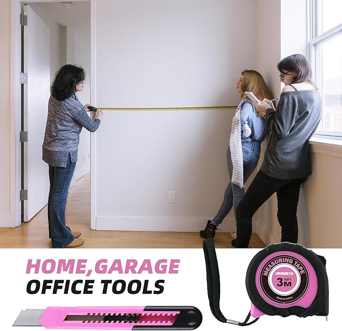 40-Piece Home Tool Kit with Easy Carrying Box, Small Basic Hand Tool Set Perfect for DIY Building, Home Maintenance and Woodworking, Great for College Students - PINK