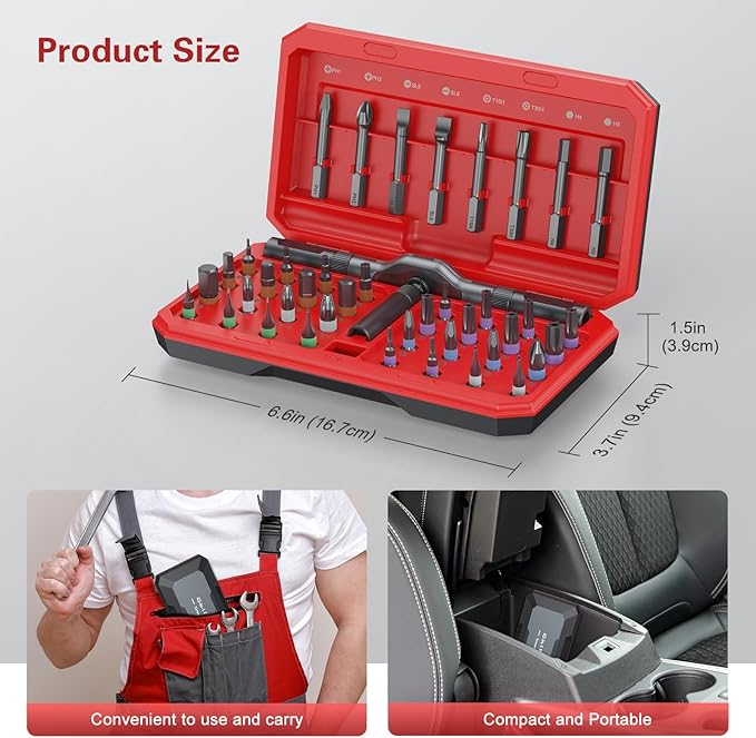 42 in 1 Magnetic Screwdriver Set, DIY Ratchet Screwdriver Set, Multi Bit Magnetic Drive Set with Detachable Ratchet Handle, Portable Compact Repair Tool Kit for Furniture Computer Bicycle Red