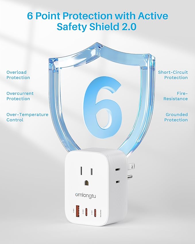 Multi Plug Outlet Extender, Surge Protector Wall Plug Splitter with 3 Electrical Outlets 3 USB Ports, PD 20W USB C Wall Charger Block Wall Outlet Expander for Home Office Dorm Travel Essentials