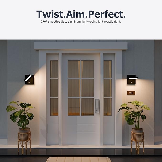 Lustrlach Outdoor Motion Sensor Wall Light LED Exterior Lighting Fixture for House Modern Porch Light Aluminum with Adjustable Head IP54 Waterproof Sconce for Patio Garden Garage,Black