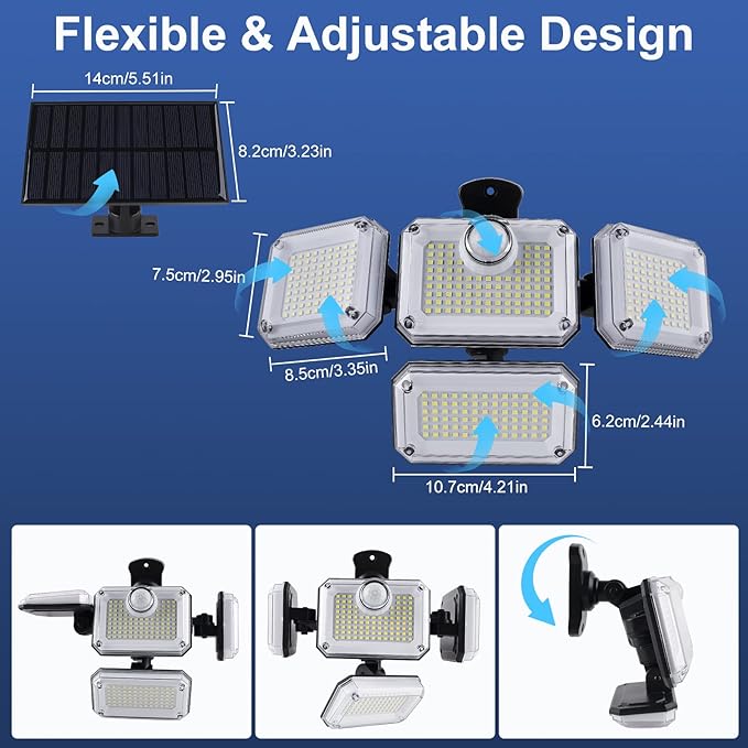 T-SUN Solar Motion Sensor Outdoor Lights, 333LED Solar Security Flood Lights with Remote Control, IP65 Waterproof 3 Lighting Modes Adjustable Wall Lights for Garden, Patio, Yard, Garage(2 Pack)