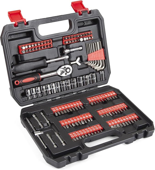 132 Piece Home Repair Tool Set - General Home/Auto Repair Hand Tool Set, Toolbox Storage Case with Driver Handle Socket Wrench Hex Keys Screwdriver bits - Perfect for Homeowner, DIY, Handyman
