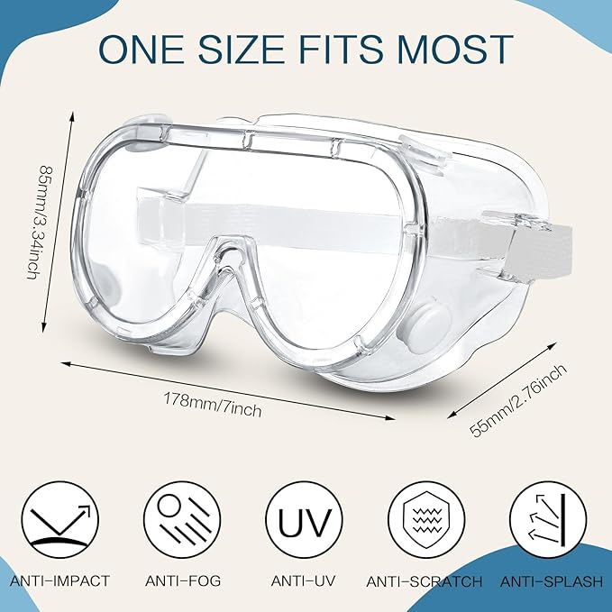 Macarrie 50 Pcs Anti-Fog Safety Goggles Bulk Anti Scratch Lab Goggles Over Glasses for Men Women Nurse Medical Chemistry Work