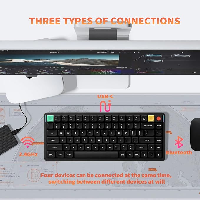 nuphy Air75 V3 Hot Swappable Wireless Mechanical Keyboard, 84 Keys 75% Custom Low Profile Keyboard with Knob, RGB Backlit, Gasket Mounted, Support Bluetooth/2.4GHz/USB-C,Blakc-Brown Nano