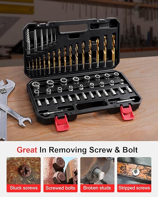 Kolvoii Screw Extractor Set & Bolt Extractor Kit, Left Hand Drill Bit Set, 54 Pcs Multi-Spline Bolt Remover Tools, for Removing Broken, Stripped Bolts, Screws, 35#CR-MO 6542/4341 HSS Steel Cobalt