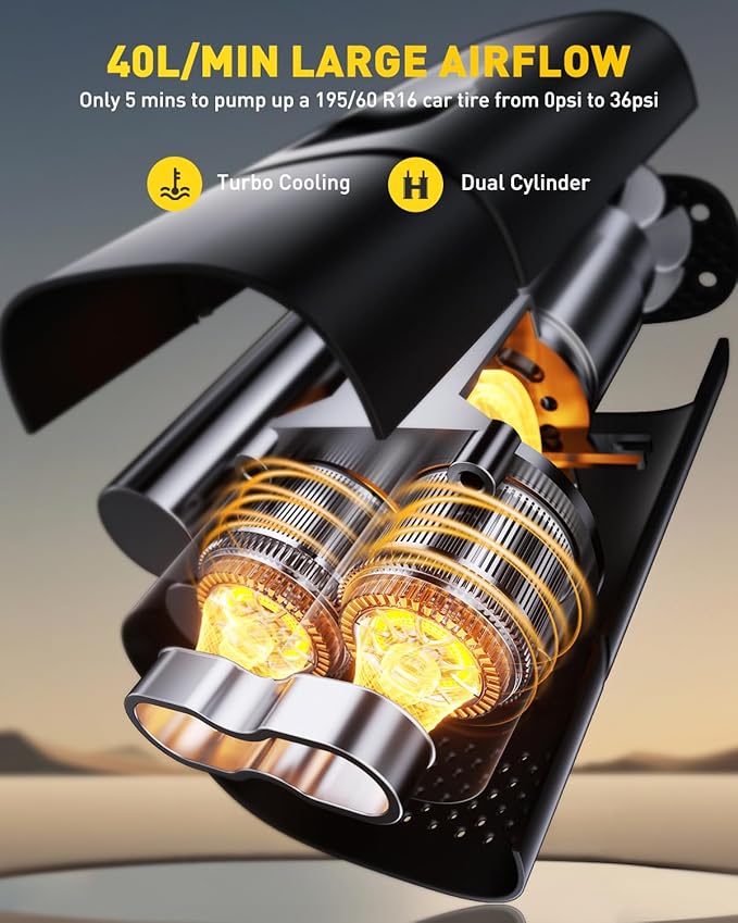 AUXITO A502 Portable Air Compressor - Tire Inflator for Car, Truck, Bike, Motorcycle with Digital Tire Pressure Gauge & LED Light