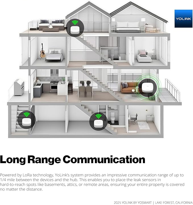 YoLink Smart Water Leak Protection System Kit: Bulldog Valve Robot, Smart Valve Controller 2, 3 Water Leak Sensors, Hub