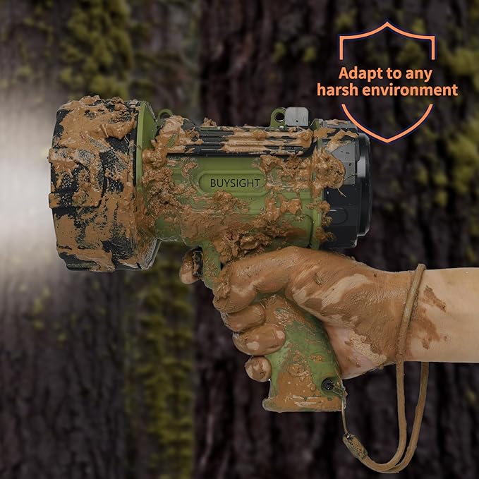 BUYSIGHT Rechargeable Spotlight Flashlight,1000000 Lumen Hand held Spot Lights Waterproof led Flashlight Hunting Lamp with red Filter (Matcha Green)