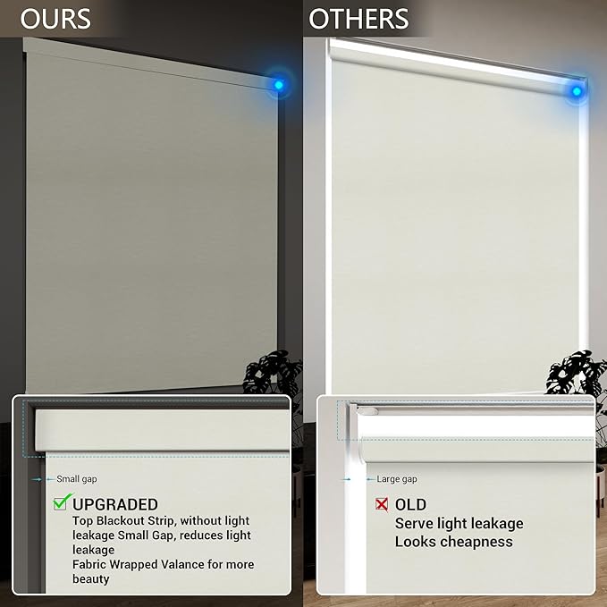 Motorized Blinds with Remote, Light Filtering Smart Roller Blinds Compatible with Apple Homekit Google Home and Alexa, Automatic Window Blinds Customize, Beige