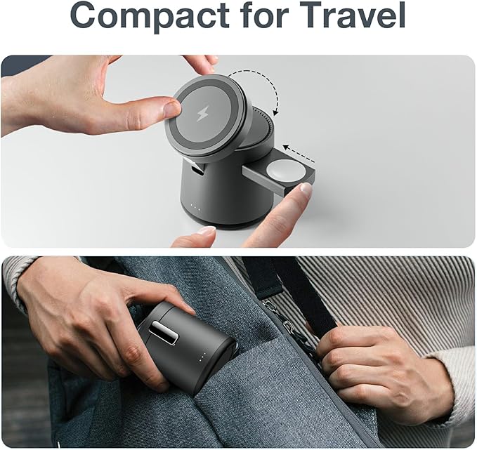 2025 Upgrade 3 in 1 Charging Station for Apple MagSafe Charger, Adjustable Portable Wireless Charging Stand, Fast Wireless Charger Dock for iPhone 16 15 14 13 12 Pro Max & Apple Watch AirPods (Gray)