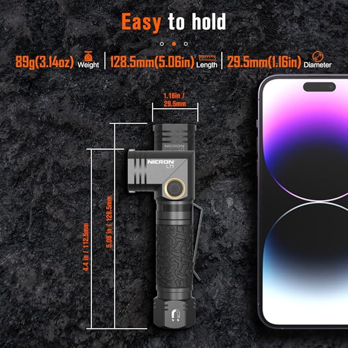 NICRON L71 Tactical Flashlights High Lumens Type-C Rechargeable Magnetic Flashlight 90 Degree Working Light, IP65 Waterproof 1800 Lumens LED 8 Modes Flashlights for Outdoor Camping Emergency