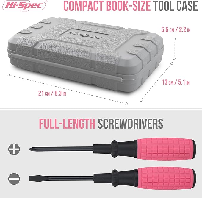 Hi-Spec 13pc Pink Small Compact Womens Ladies Hand Mini Tool Kit Set for Home & Office DIY. Household Basic Repairs in a Portable Toolbox Case