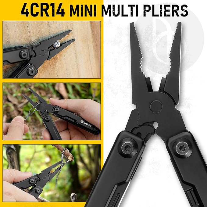 BIBURY Mini Multitool Pliers BI2051AB, Mini EDC Multi Tool with Pocket Clip for Outdoor Survival, Anniversary Birthday Gifts for Men and Women, Gifts for Dad Husband Boyfriend, Essential EDC Gear Tool