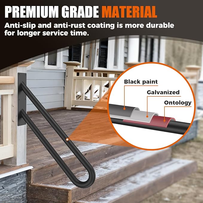 GORWARE Handrails for Outdoor Steps, 32" U-Shaped Handrail Wall Mount with Matte Black Finished,1-3 Steps Railings,Safety Grab Bar for Outdoor Indoor Stairs, Garage, Porch, Toilet, Yard and Garden