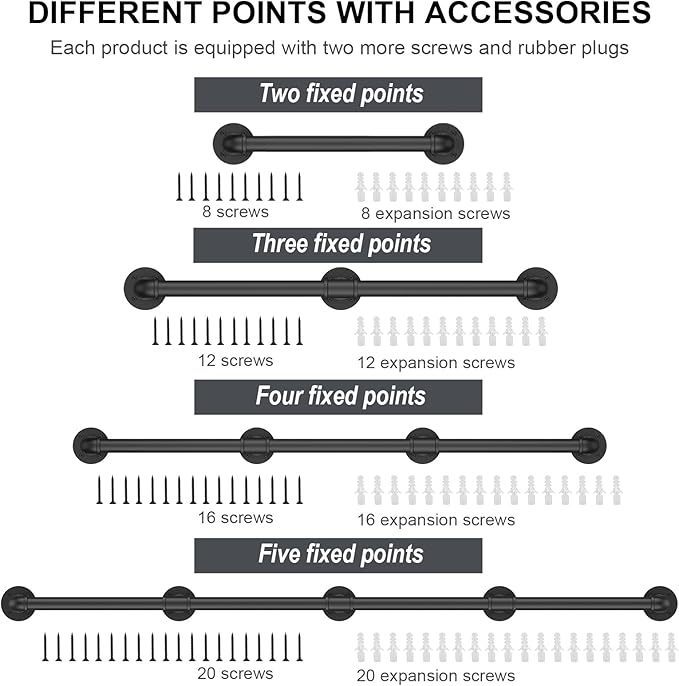 Willstar 2FT Industrial Staircase Handrail Non-Slip Pipe Bar Foot Rail Wall Mount Stair Rail Vintage Grab Bar for Steps Black Iron Pipe Handrail for Outdoor Indoor Stairs Loft Porch Hand Rail (2ft)