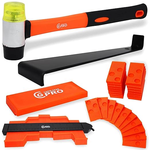 Carib Gear Pro Professional Laminate Flooring Tools Installation Kit with Tapping Block, Rubber Mallet, 44 pcs Pull Bar, and 40 pcs Spacers for Vinyl Plank, LVP, and Hardwood Laminate Floor