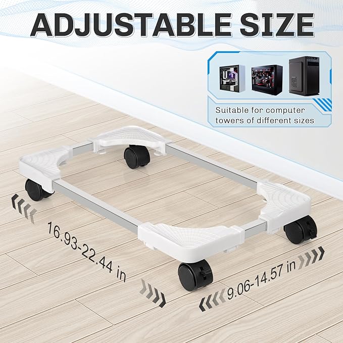Liitrton Mobile CPU Stand Adjustable Computer Tower Stand with 4 Caster Wheels Fits Most PC (White)