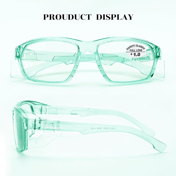 ProtectX Stylish Anti-Fog & Scratch-Resistant Safety Glasses With Readers, UV Protection Goggles, Anti-Impact Lightweight Glasses for Men＆Women Jade Reading 1.0-6 Pack