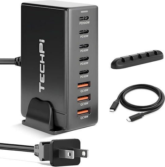 268W GaN USB Type C Charger 8 Ports Fast Charging Station PD QC4.0, USB C Laptop Charger Compatible with MacBook Pro/Air, iPads, Samsung Galaxy Note, iPhone 16/15/14/13/12 Mini/Pro/Pro Max