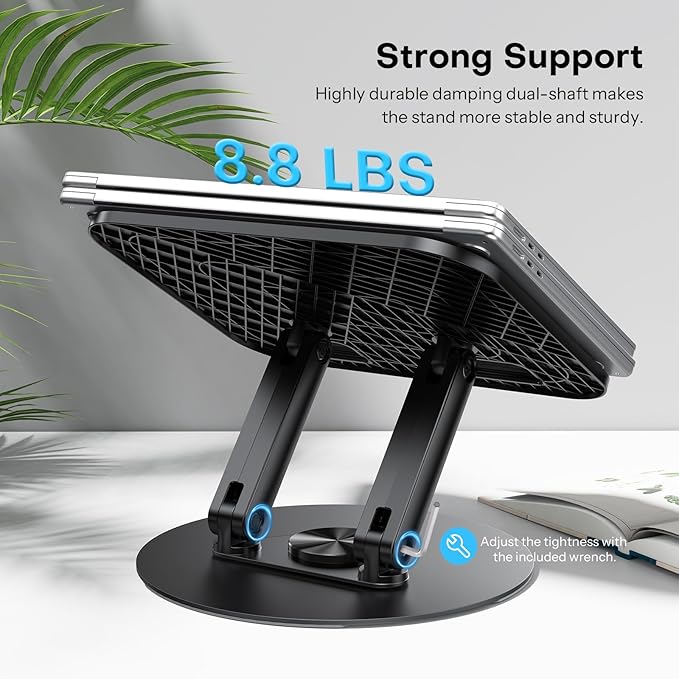 OMOTON Laptop Stand for Desk with 360° Rotating Base, Ergonomic Laptop Riser for Collaborative Work, Easy Storage, Fits MacBook/All Laptops up to 14 inches, Black