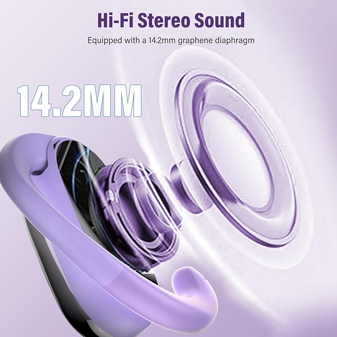 Open Ear Headphones, Wireless Bluetooth 5.4 Earbuds with Big Earhooks, Ultra-Comfort Open Ear Earbuds, 58 Hours HD Stereo Sound Over Ear Earphones, IP7 Waterproof Headset for Workouts, Purple