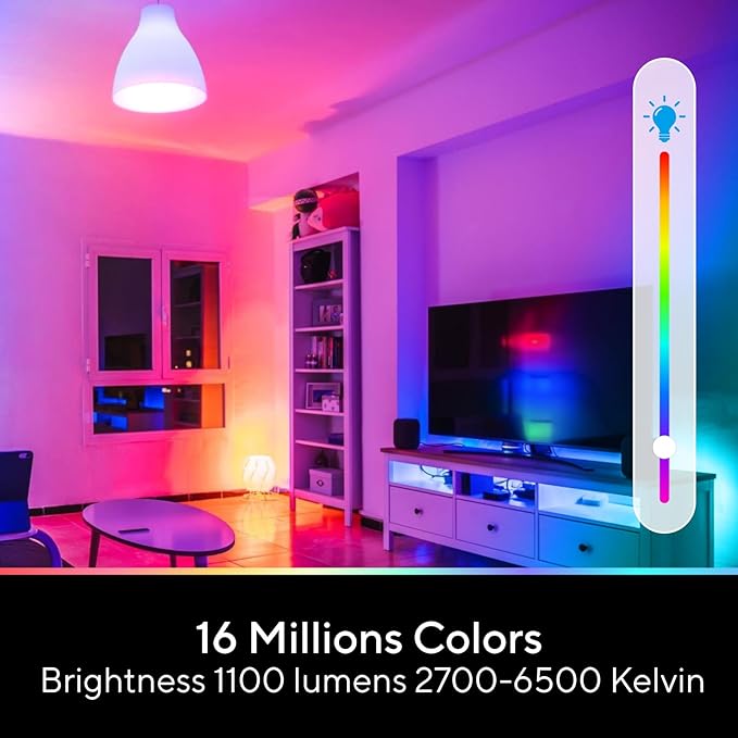 Smart Light Bulbs, 1100 Lumen, 90+CRI WiFi Mesh & Bluetooth Color Changing A19 Light Bulb, 16 Million DIY Colors RGB Light Bulbs, Compatible with Alexa, Google Assistant Home App, 4 Pack