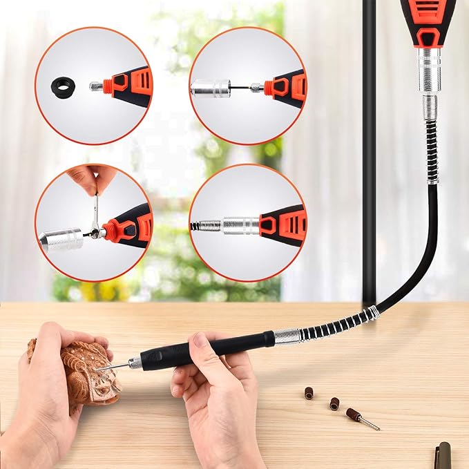 GOXAWEE Rotary Tool Kit with 180 Rotary Tool Accessories & Flex Shaft & Universal Collet, 5 Variable Speed Rotary Multi-Tool, Mini Electric Drill Set for Crafting DIY Project