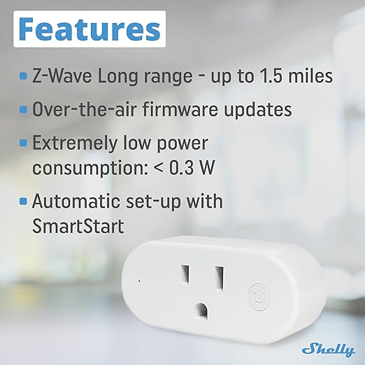 Shelly Wave Plug US LR | Z-Wave Long Range Smart Plug with Power Monitoring 15 A | Home Automation | iOS Android App | Low Power Consumption | Smart Schedules & Scenes | Bulletproof Security (4 Pack)