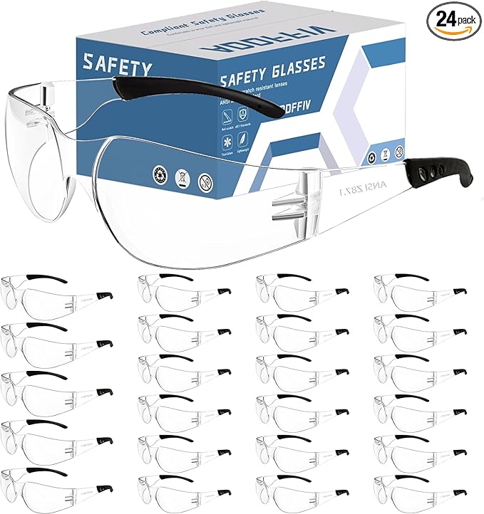 Clear Safety Glasses Bulk of 24,ANSI Z87.1 Impact Resistant Lens Eye Protection for Lab,Construction