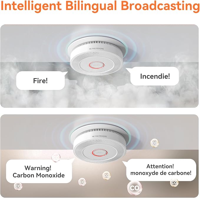 Jemay Smoke Detector Carbon Monoxide Detector Combo 10 Year Battery, Interconnected Smoke and Carbon Monoxide Detector with Voice Reminder, LED Warning Light Indicators, 4 Packs