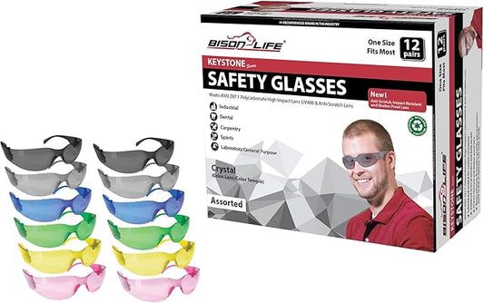 BISON LIFE Keystone Color Lens Safety Glasses | Anti Scratch | Impact Resistance | ANSI Z87.1 Standard | UV 400 Protection
