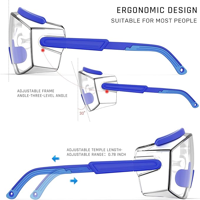 Anti Fog Safety Glasses Safety Goggles Over Glasses Protective Glasses with Anti Scratch Lenses Adjustable