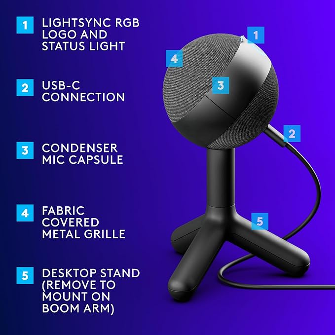 Logitech G305 Lightspeed Wireless Gaming Mouse, Lilac + Yeti Orb RGB Gaming Microphone with LIGHTSYNC, USB Mic for Streaming