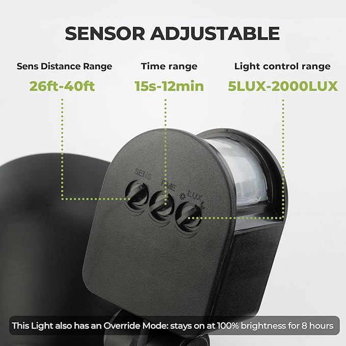 Motion Sensor Outdoor Light, 300W PAR38 Bulb Compatible, IP65 Waterproof Flood Lights, 2 Head Dusk to Dawn Motion Detected Security Light for Patio, Garage, Yard (Black, Bulbs not Included)