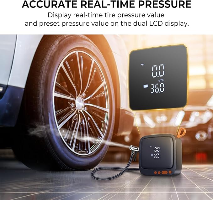 AP22 Dual Power Tire Inflator, 150 PSI Portable Air Compressor with 6 Min Inflation & 1 Min Top Off, Auto Shut Off, Cordless Digital Air Pump for Car, Bike, Motorcycle, Ball, Inflatables