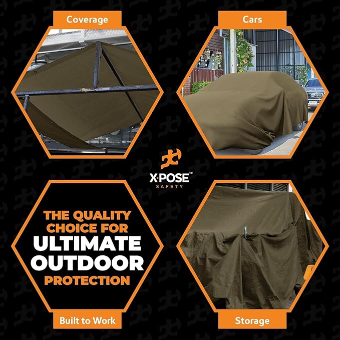 Xpose Safety Canvas Tarp - 10oz Olive Drab Canvas Tarps Heavy Duty Water Resistant with Brass Grommets- Multipurpose Outdoor Tarpaulin for Camping, Canopy, Trailer, Equipment Cover 7' x 9' (2 Pack)