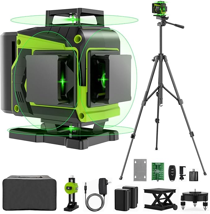 16 Line Laser Level 360 Self Leveling with tripod, 4x360° Cross Line laser Level Tool for Construction Project,Floor Tile, Picture Hanging, 2 Batteries,Magnetic Bracket & Remote Control