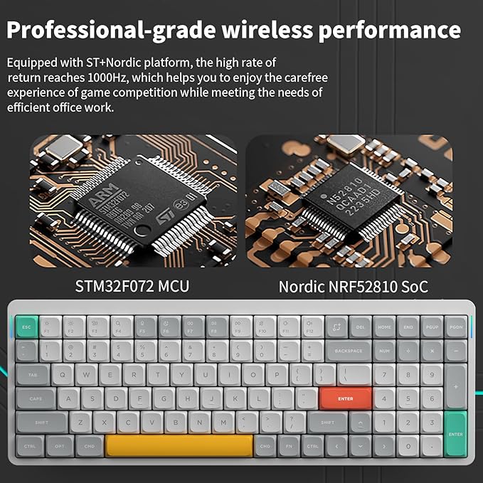 nuphy Air96 V2 Wireless Mechanical Keyboard,100 Keys RGB Backlit Keyboard,Supports Bluetooth 5.1,2.4G and Wired Connection,for PC/Laptop/Windows/Mac -White Gateron Red Switch