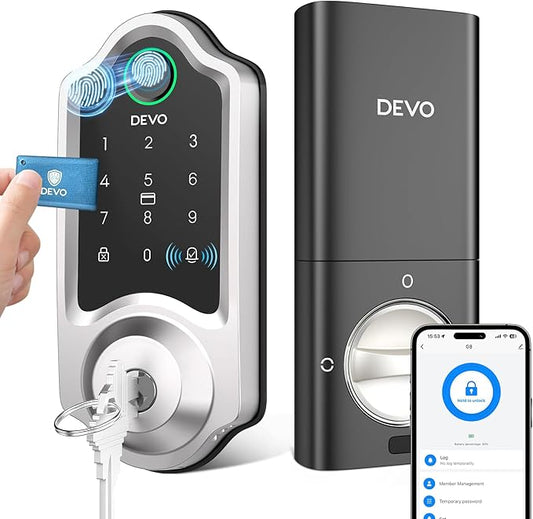 DEVO G8 Fingerprint Smart Lock, Keyless Entry Door Lock with Doorbell, Built-in Wi-Fi Deadbolt, Smart Door Lock for Front, APP Remote, Auto-Locks,Easy Install, IP54 Waterproof