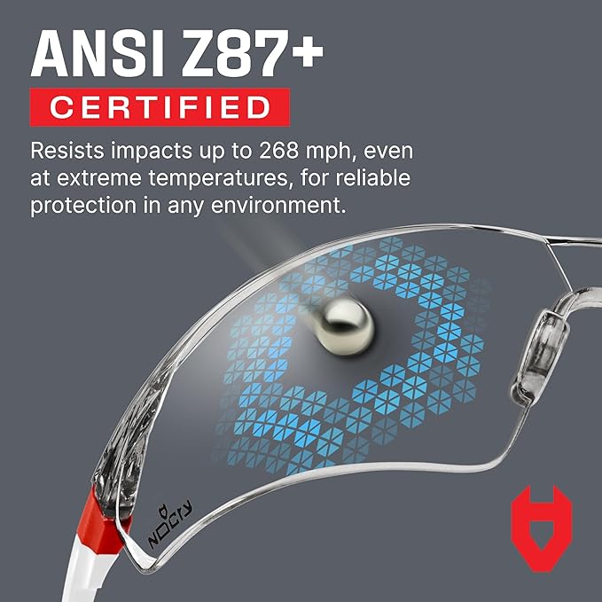 NoCry Clear Safety Glasses for Men and Women; Lightweight Work Glasses with Adjustable Frames and No-Slip Grips; Scratch Resistant Anti Fog Safety Glasses with Superior UV Protection, ANSI Z87.1 Rated