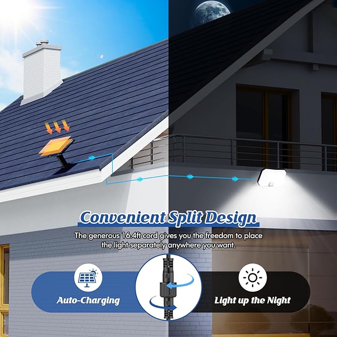 Solar Outdoor Lights, Motion Sensor Dusk to Dawn Wall Lights Waterproof, LED Outside Solar Powered Security Flood Light Fixtures 3 Modes with 16FT Cable for Front Door Porch Shed Barn Garage, 4 Packs