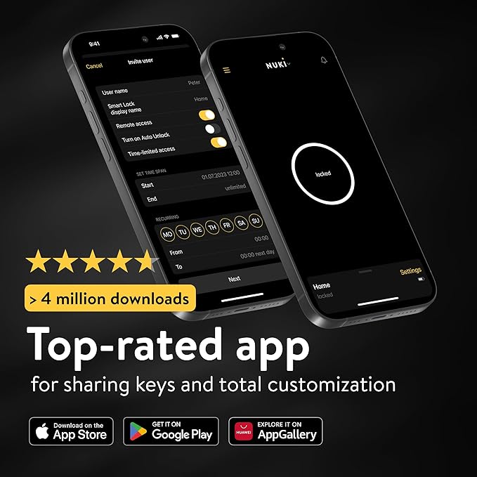 Nuki Smart Lock Keyless Entry WiFi Electronic Deadbolt with Auto-Unlock, App Control, Remote Access, Easy Installation, Smart Home for Front Door, Home & Rentals