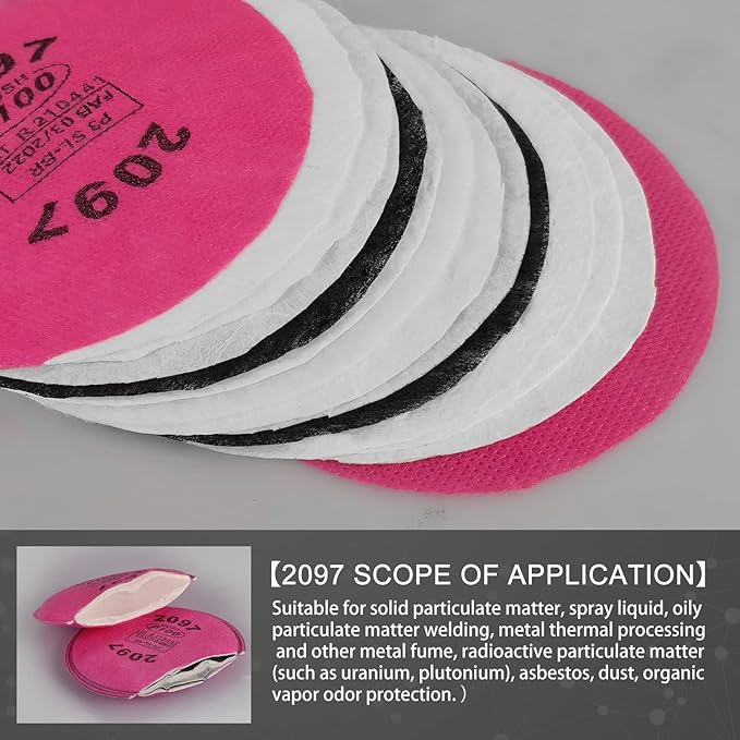 Half Facepiece Reusable Respirator， with 2097 filters Against Dust, Particle, Pollen, Lead Paint & Asbestos,Widely Used in Painting, Cement plant，Decorating Carpentry, Welding, Metal Cutting