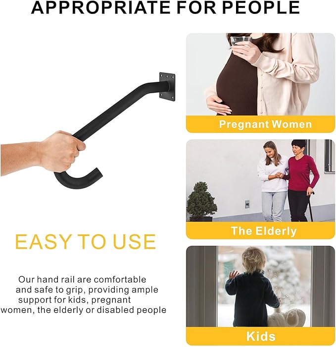 2 Pcs Handrails for Outdoor Steps Stair Railing Indoor, Handrail for 1-3 Steps,Half U Design Universal Stairs Wall Mounted Metal Handrail for Elderly,Included Hardware