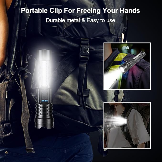 Rechargeable Flashlights High Lumens 2 Packs, 980,000L Super Bright LED Tactical Flash Light with 7 Modes, Zoomable, Cob Side Light, USB C, Battery Powered Handheld Flashlight for Emergency